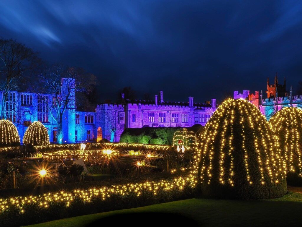 Spectacle of light at Sudeley Castle in the Cotswolds during Christmas