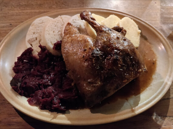 Duck with pickled cabbage at Krčma  restaurant. Great restaurant for lunch on a 2 day Prague itinerary.