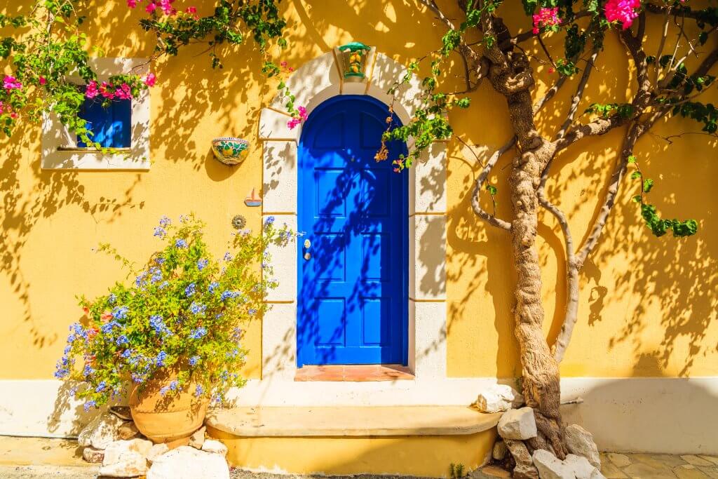 Colourful houses in Asos Kefalonia Greece