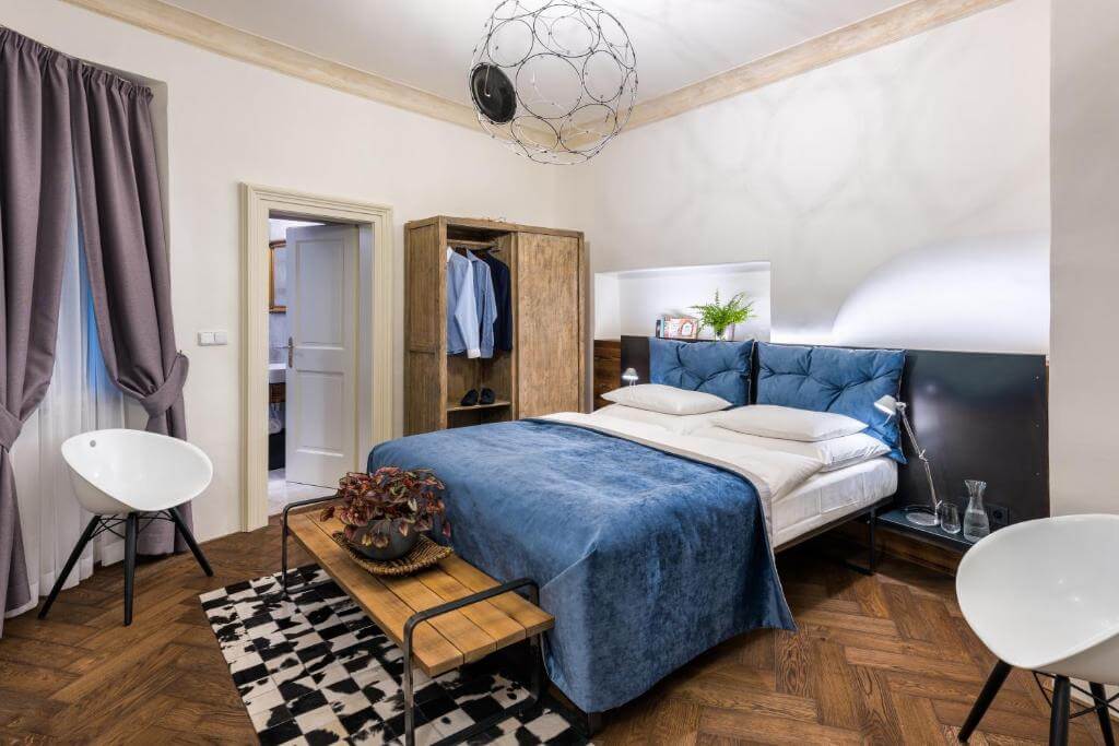 Unique accommodation in Prague, bedroom in MOOo by the castle apartments in Prague