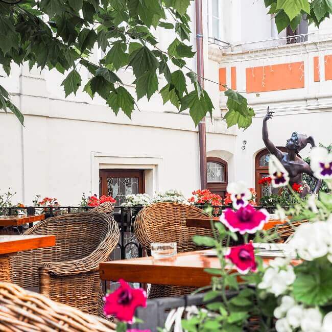 Outdoor dining in Prague at the Garden terrace of Deer Restaurant Prague