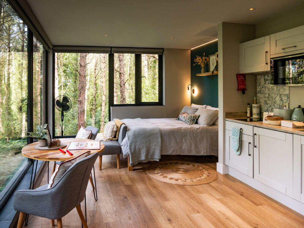 Interior of Burrenmore Nest Romantic treehouse Ireland