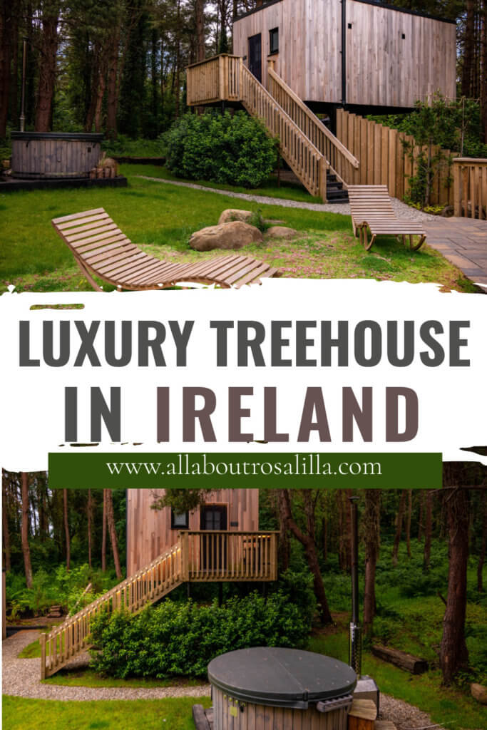 Images from Burrenmore Nest with text overlay Luxury treehouse Ireland