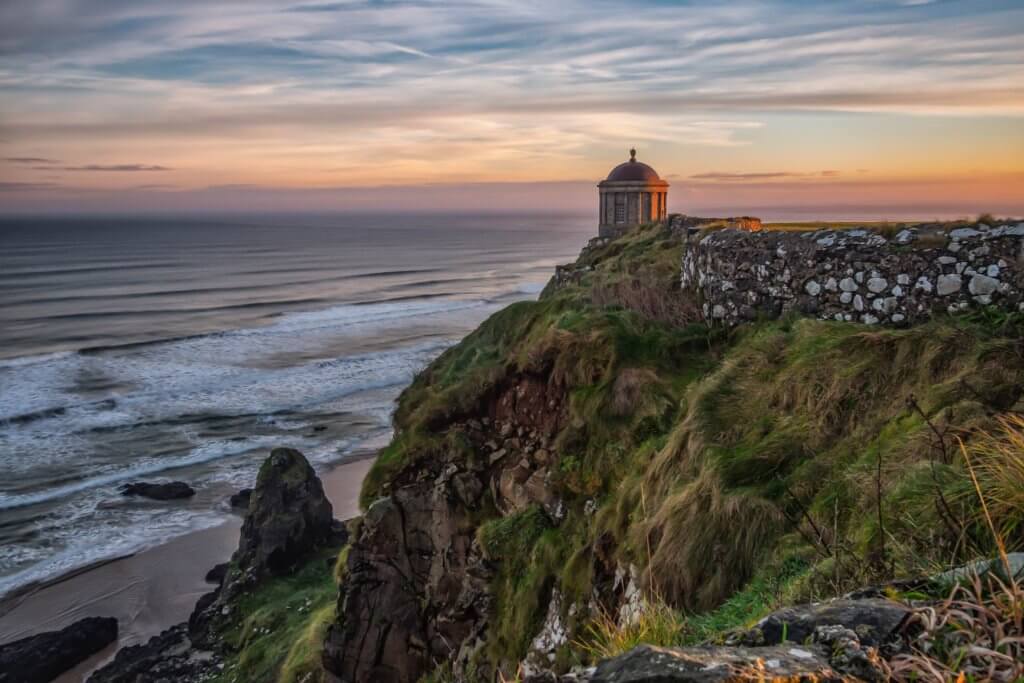 Mussenden temple and Downhill strand at sunset