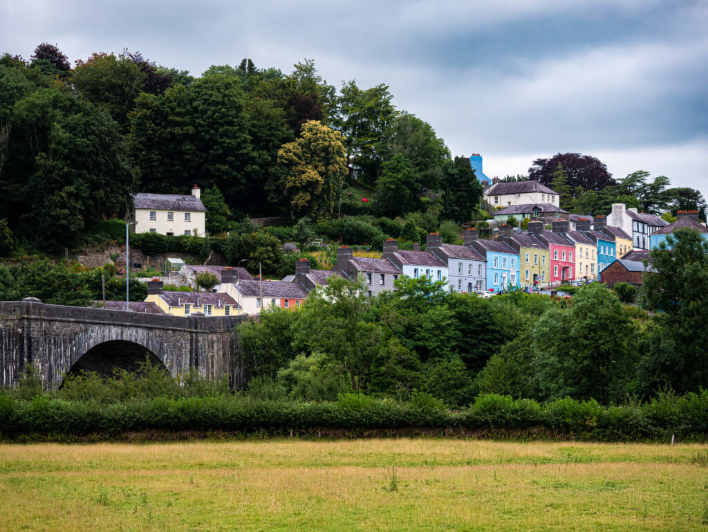 Colouful row of houses at Llandeilo in Carmarthenshire in West Wales