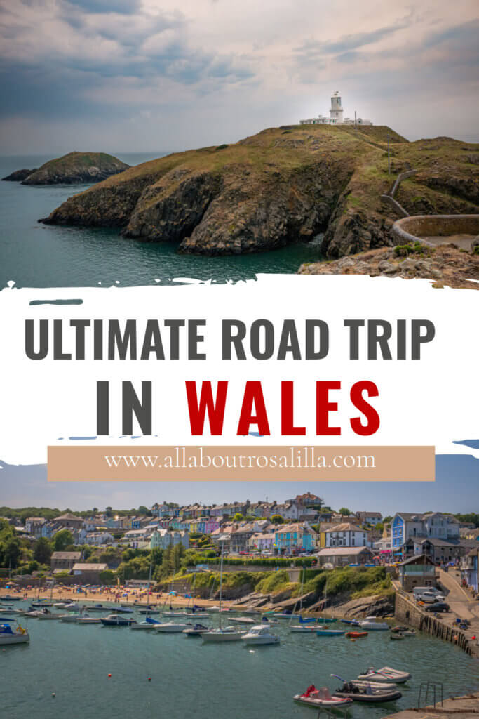 Images of West Wales with text overlay Ultimate Road Trip in Wales