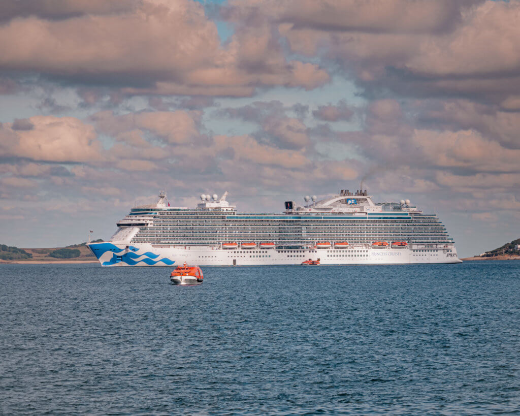 Sky Princess Cruise ship docked at St Peters Port in Guernsey