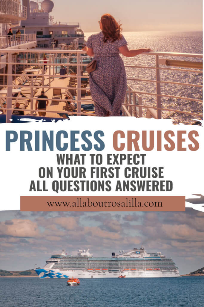 Images of Sky Princess cruiseliner with text overlay what to expect on your first cruise onboard Princess Cruises