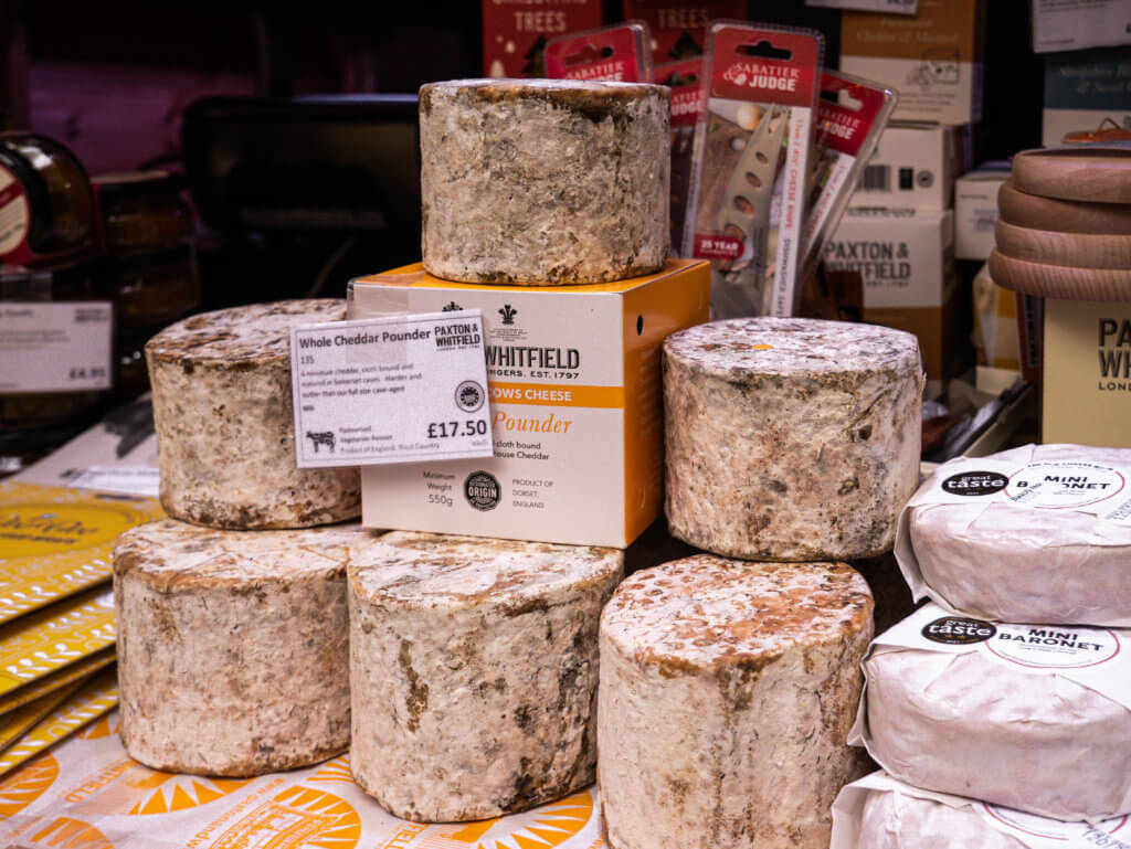 Cheese for sale at Bath Christmas Market