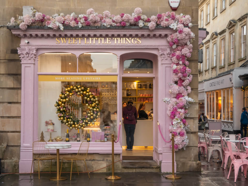 Exterior of sweet little things coffee shop in Bath England