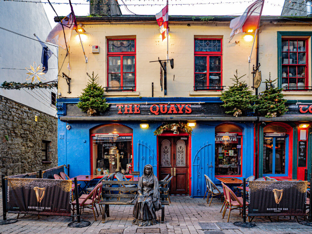 Colourful exterior of The Quays Bar in Galway City Ireland.