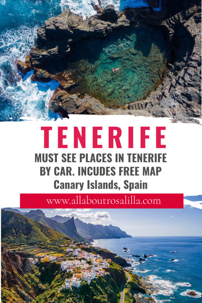 Images of Tenerife with text overlay must see places in Tenerife by car. Includes free map and Tenerife road trip itinerary.