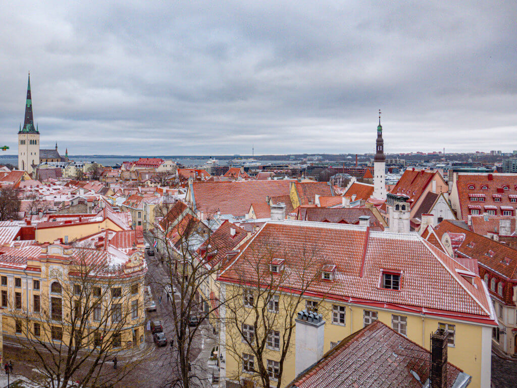 Snowy rooftops in Tallinn Estonia