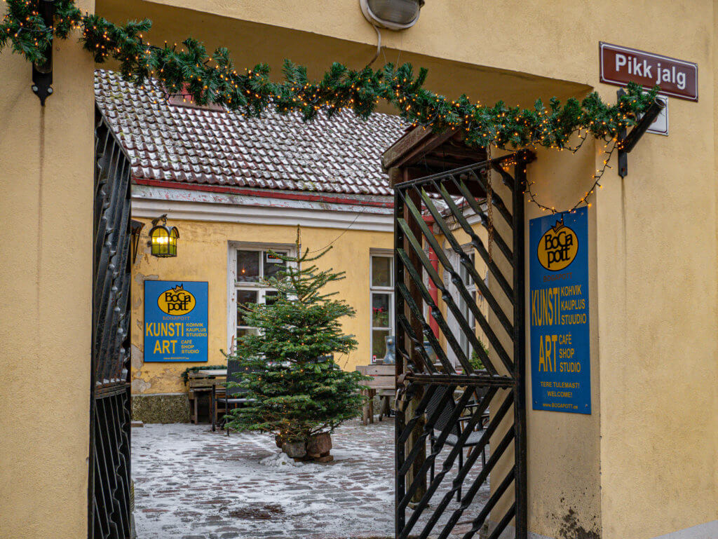 Christmas tree in a courtyard in Tallinn Estonia