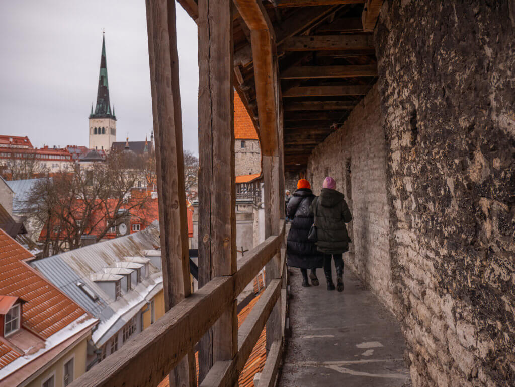 Wooden walking platform of Hellemann Tower in Tallinn in winter