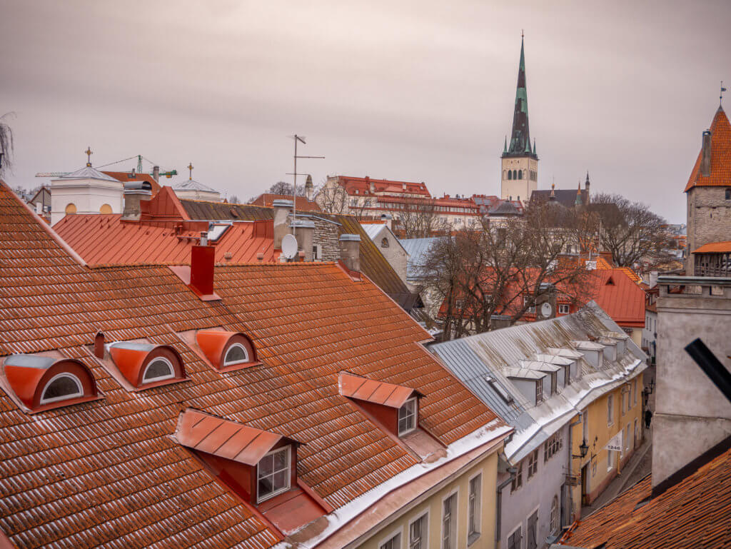 Rooftops in Tallinn covered in snow