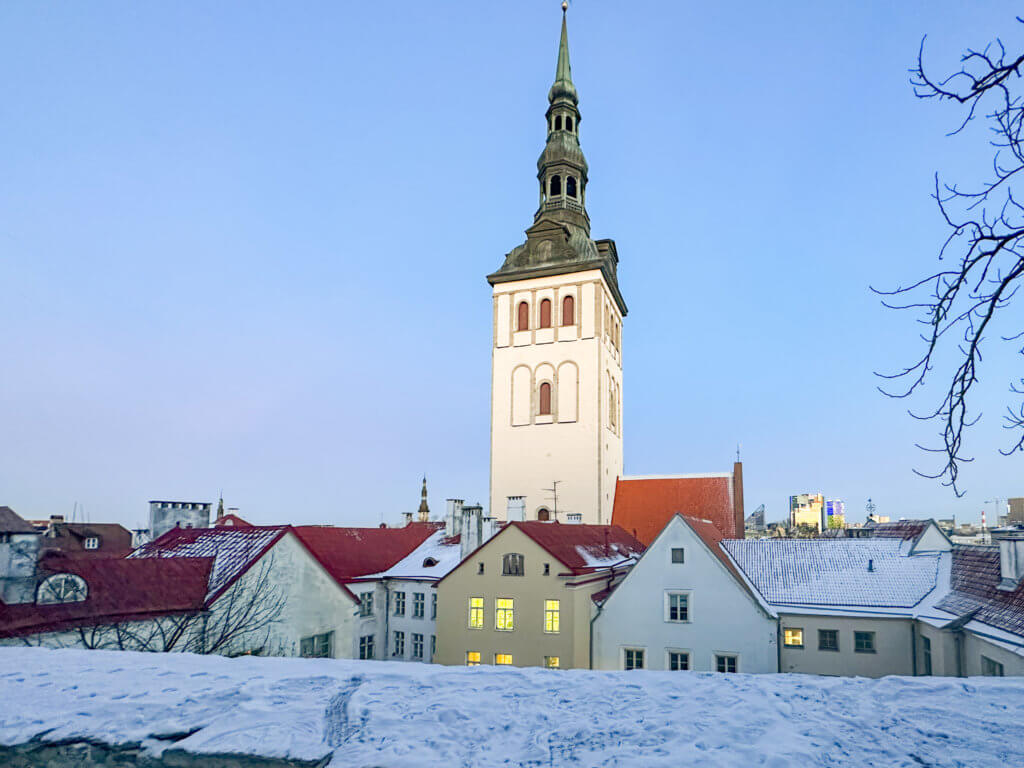 Snow on the rooftops in Tallinn in Winter