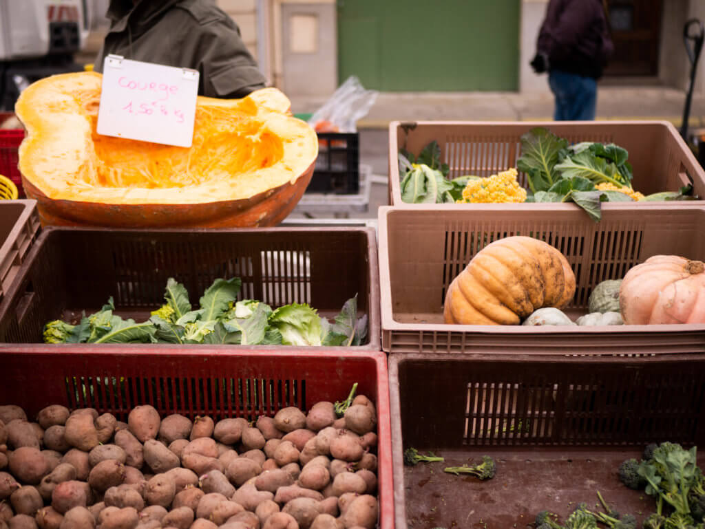 Vegetables for sale at Carcassonne food market