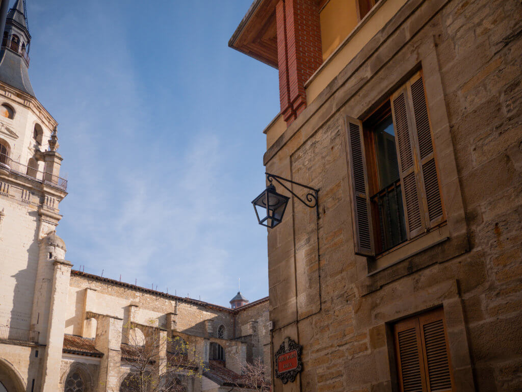 Streets of Vitoria-Gasteiz with view of Santa Maria Cathedral