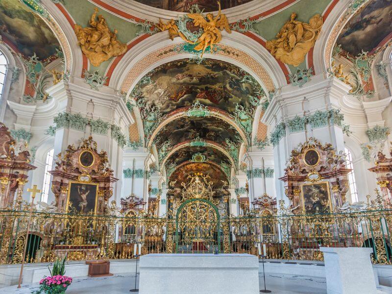 Turquoise and gold details of the interior of St. Gallen cathedral