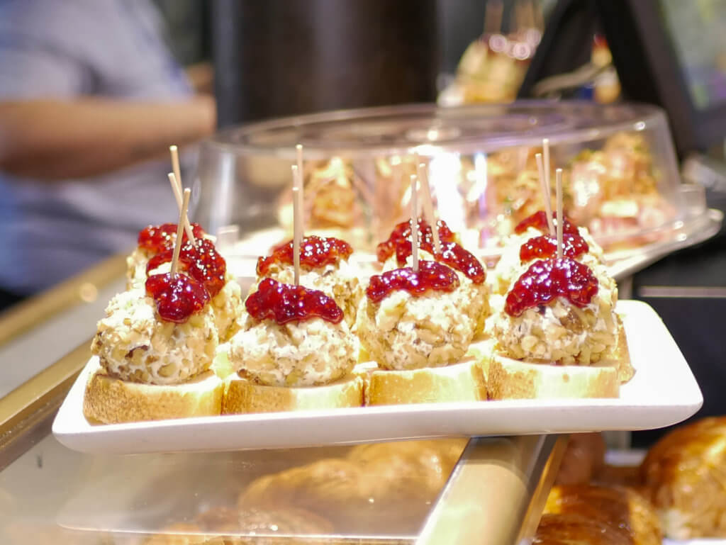 Plate of pintxos in a restaurant in Bilbao