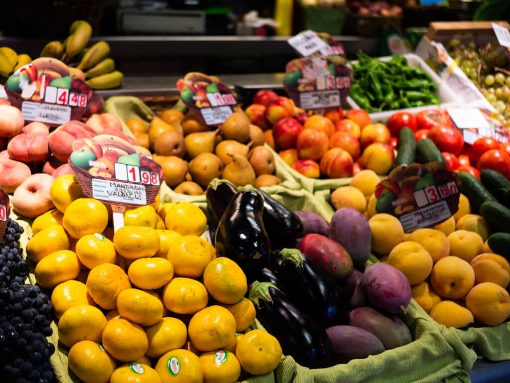 Fruit and vegetables being sold at La Ribera Market in Bilbao