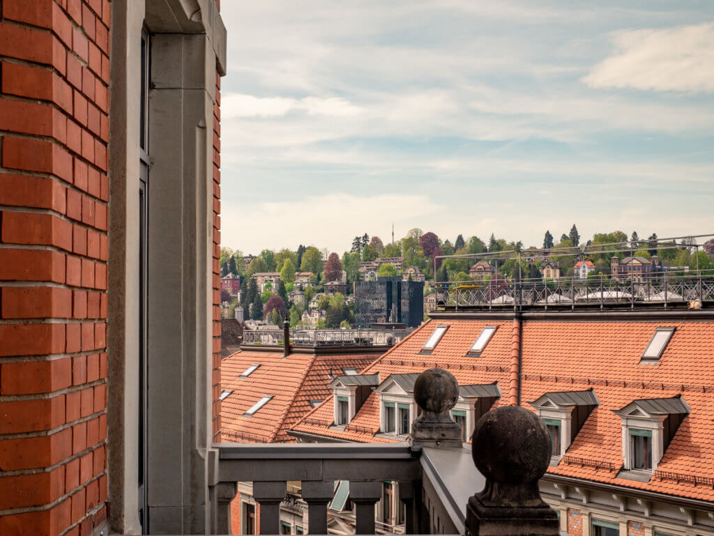 Rooftop view of St.Gallen Switzerland from the Einstein St.Gallen hotel