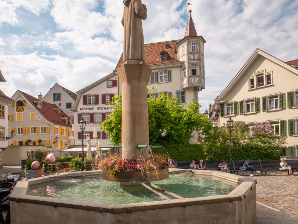 Fountain and statue of St. Gall in St. Gallen Old Town