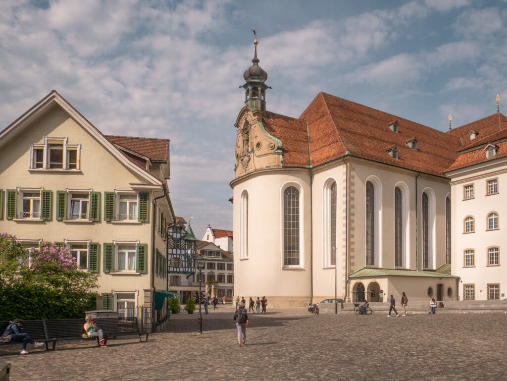 Image of the Baroque cathedral and fairytale buildings in St. Gallen Switzerland