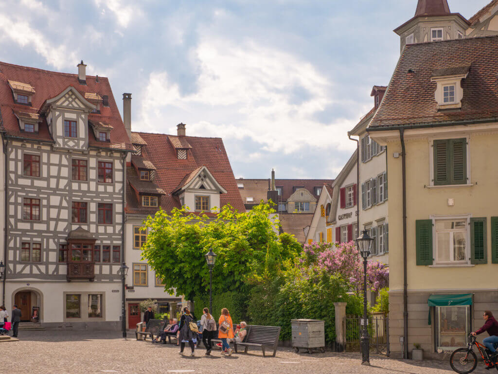 Timber framed buildings at St. Gallus Square in St. Gallen