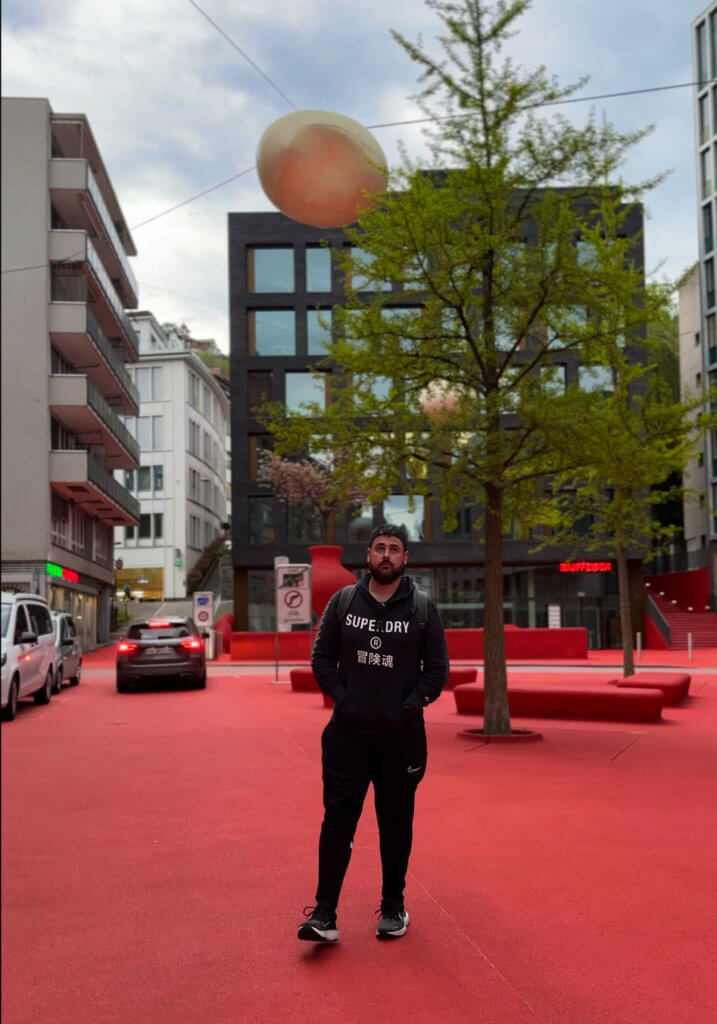 Ronan walking around St. Gallen's Red Square