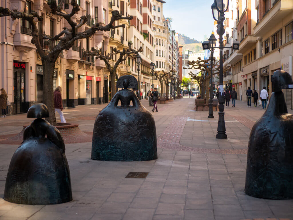 Las Meninas bronze statues at the pedestrian section of Ercilla street in Bilbao