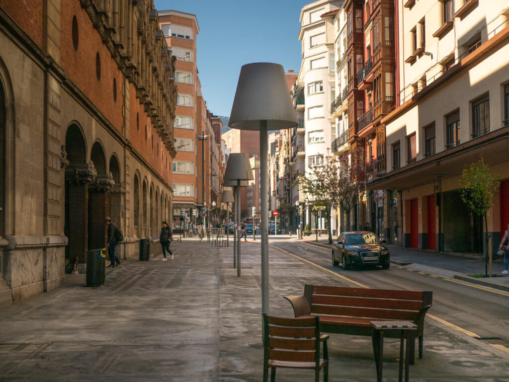Lampshades on the streets of Bilbao at Azkuna Zentroa