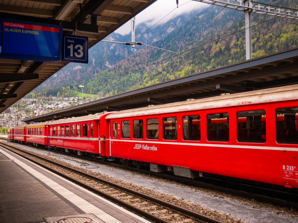 Train stopped at a train station in Switzerland