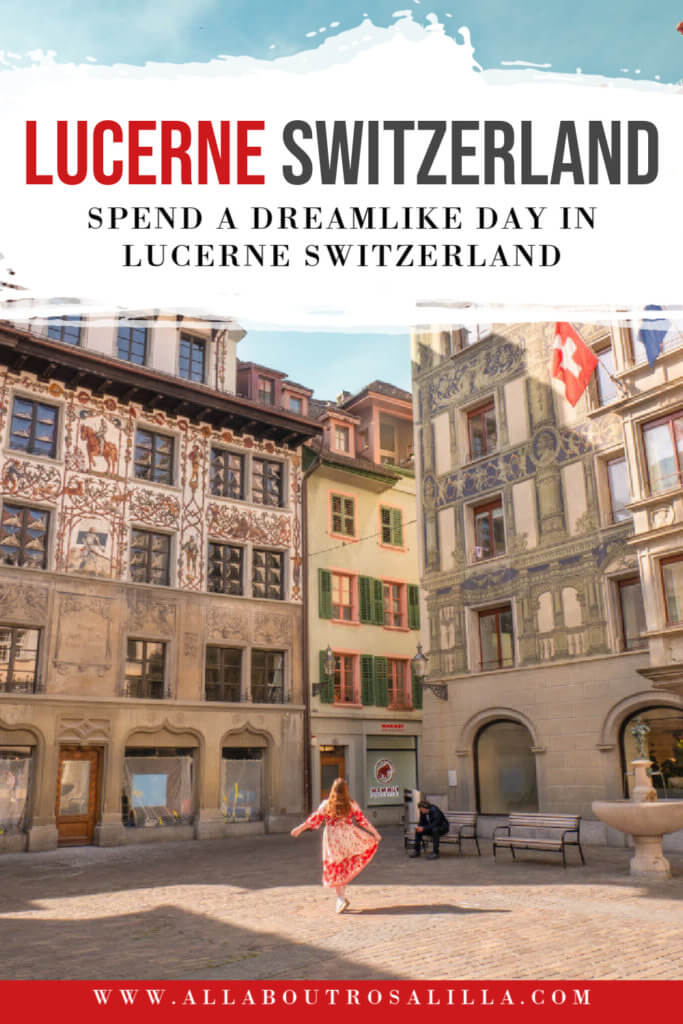 Image of Weinmarkt in Lucerne with text overlay spend a dreamlike day in Lucerne Switzerland