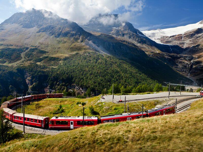 Train travelling through Switzerland