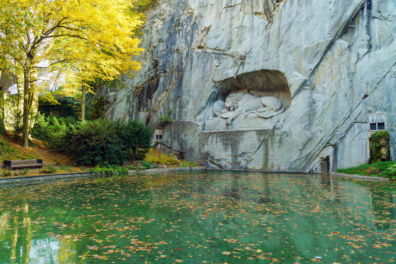 Famous Lion Monument in Lucerne city.