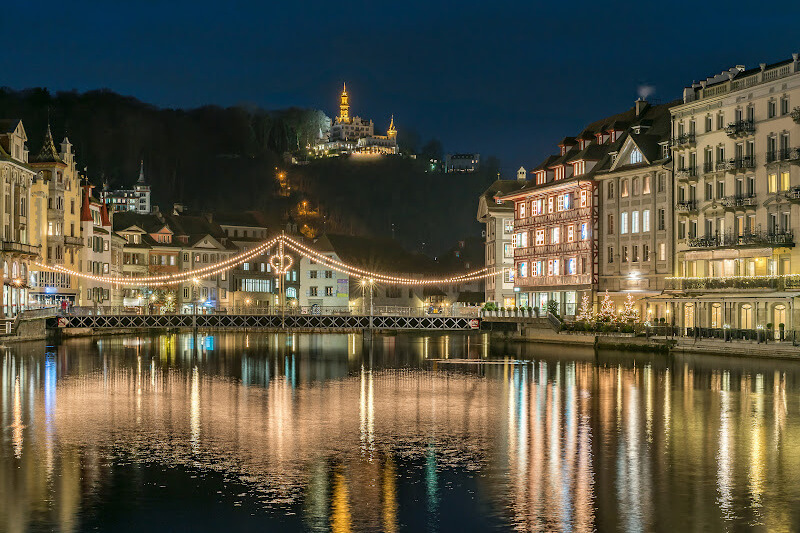 Lucerne in winter with Christmas decorations
