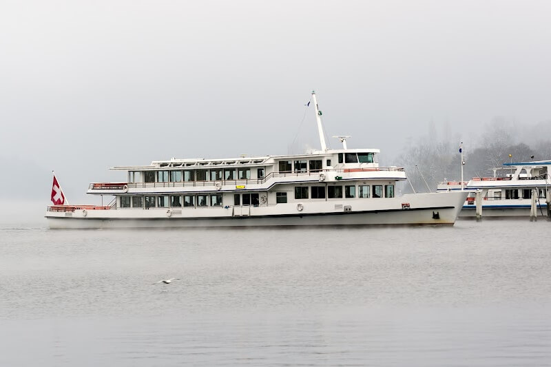 Boat on Lake Lucerne in winter