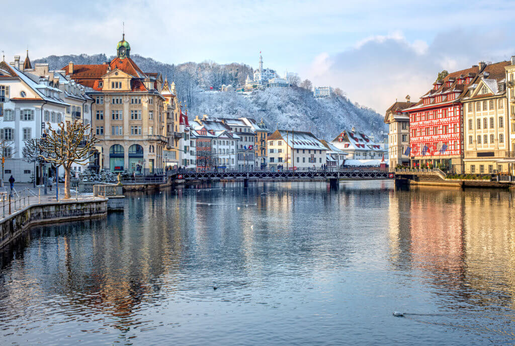 Lucerne city in winter covered in snow