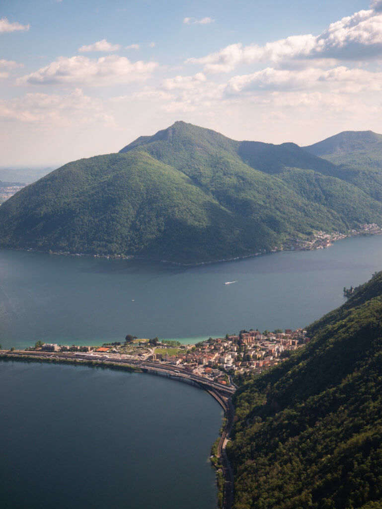 Aerial view of Lake Lugano from Monte San Salvatore