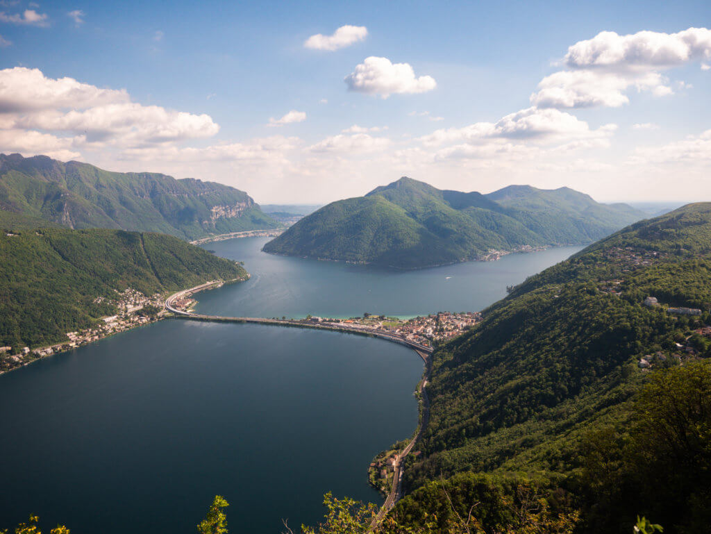 Aerial view of Lake Lugano from Monte San Salvatore.