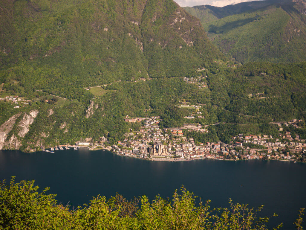 View of Lugano and Lake Lugano from Monte San Salvatore.