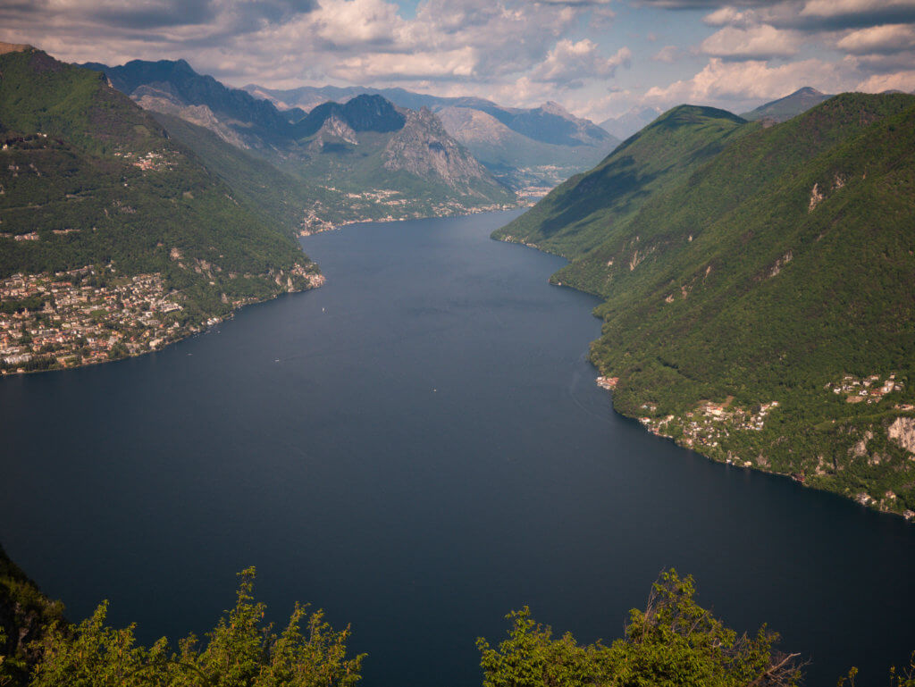 Aerial view of Lake Lugano from Monte San Salvatore.