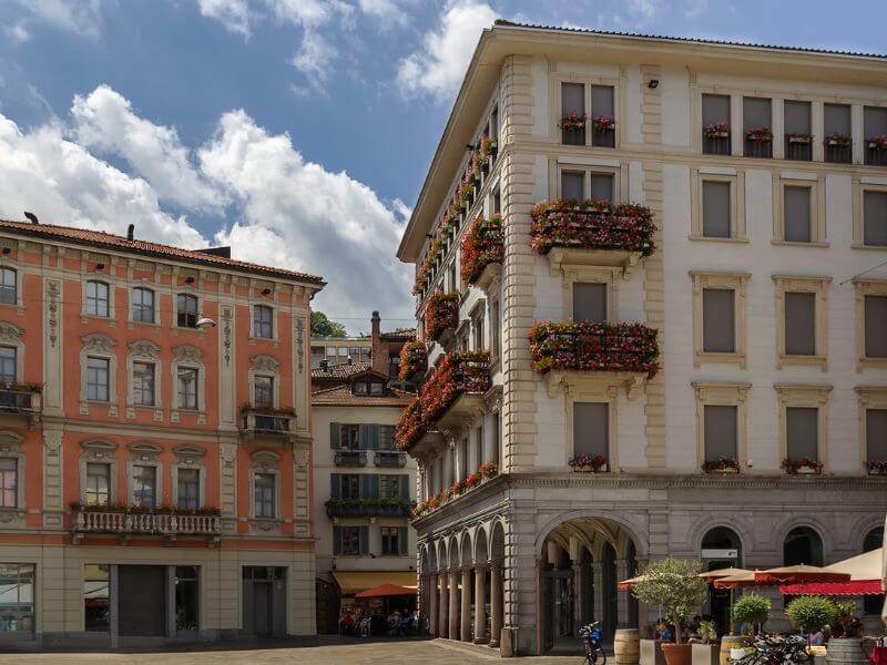 Shopping street in Lugano Switzerland.