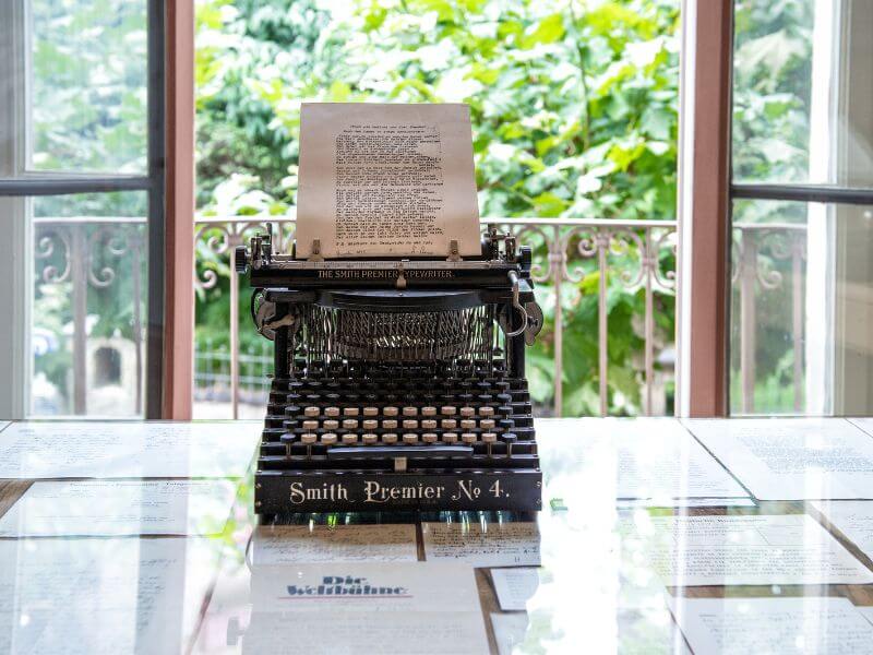 Typewriter near a window at the Hermann Hesse Museum in Lugano Switzerland.
