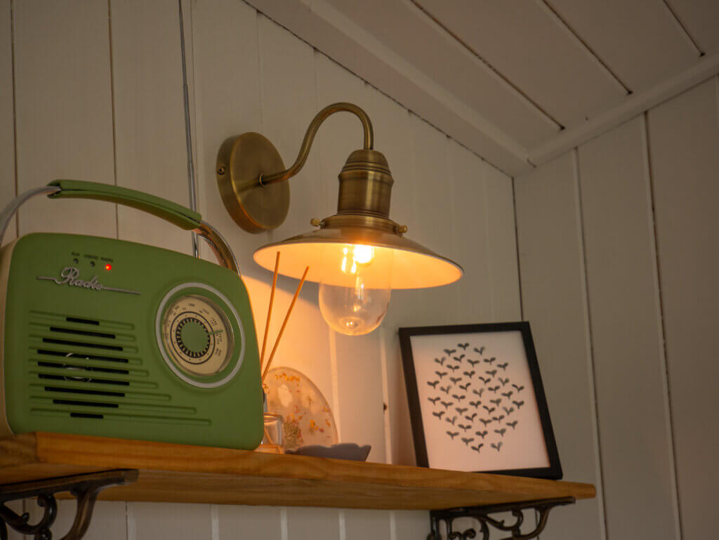 Vintage radio on a shelf in an unusual Airbnb in Northern Ireland