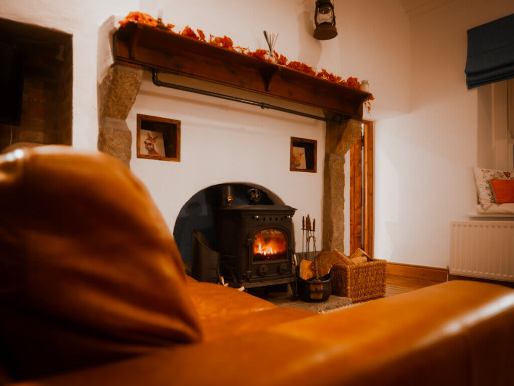Cosy fireplace in fairyhill cottage in Northern Ireland