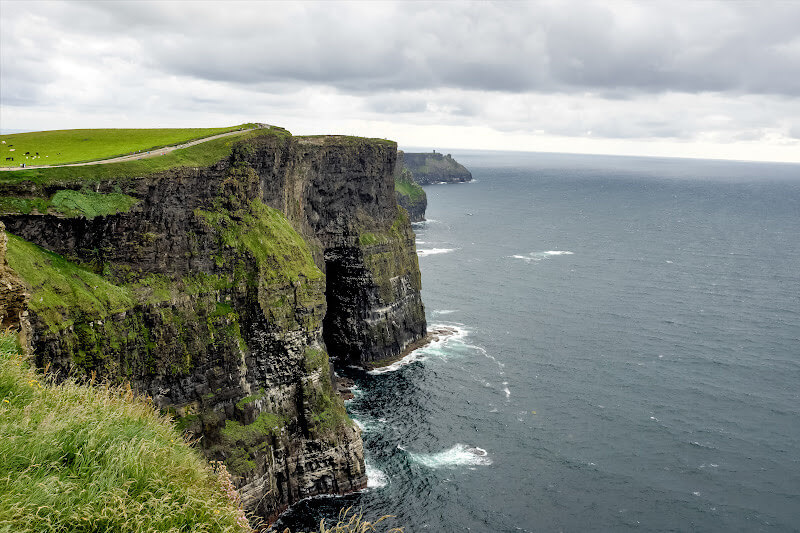 Rugged cliffs plunge into the Atlantic Ocean at the iconic Cliffs of Moher.
