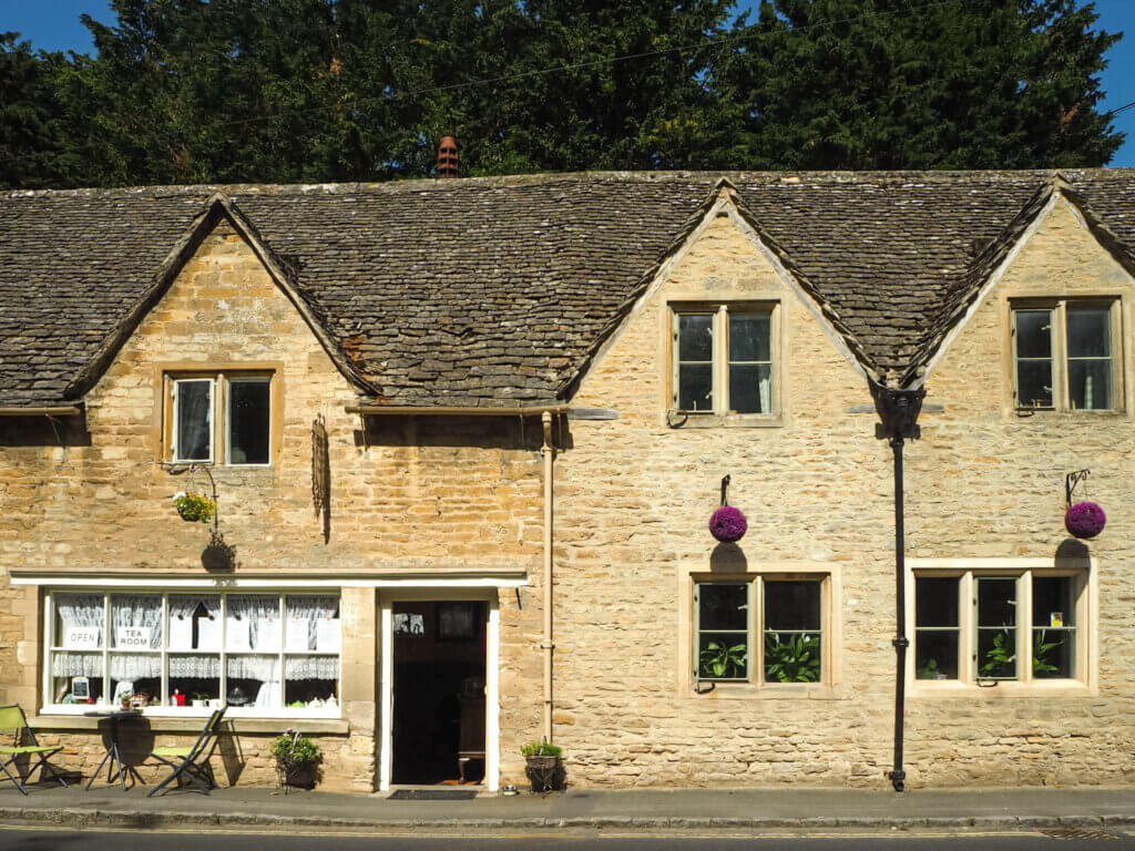 Honey-coloured stone restaurant in Bibury, serving Afternoon Tea. Bibury is one of the best villages in Cotswolds.